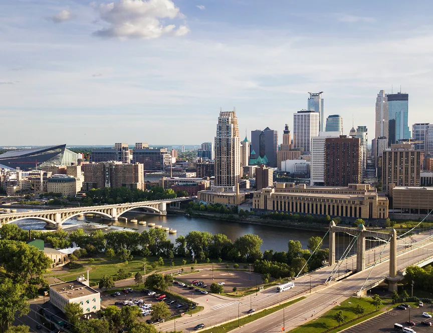 Minneapolis skyline along the Mississippi River